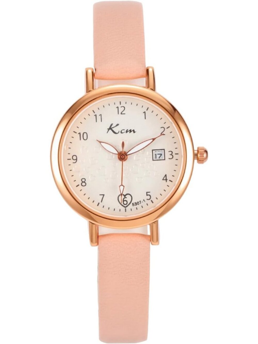 Women's Pink Leather Strap Heart Dial Arabic Numerals Cute Dress Wrist Watches